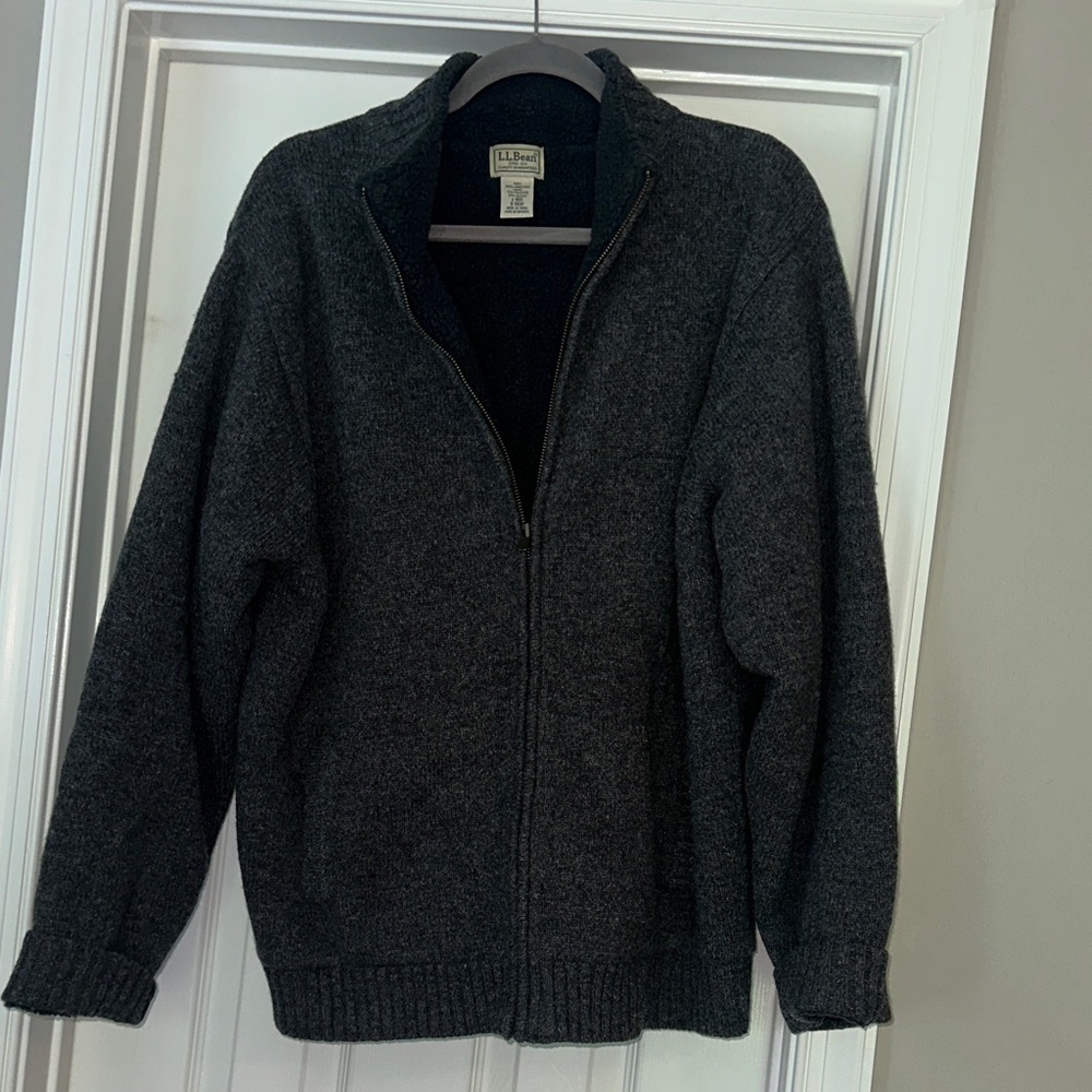 L.L. Bean Dark Charcoal Full-Zip Wool Blend Sweater. Great condition.